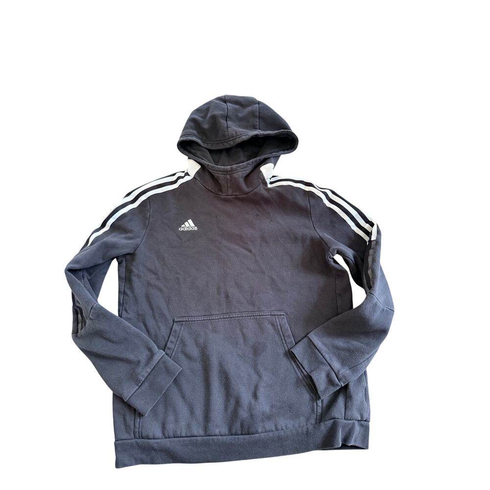 Adidas Kids Black 3-Stripes Mesh Sleeve Pullover Hoodie Blokecore